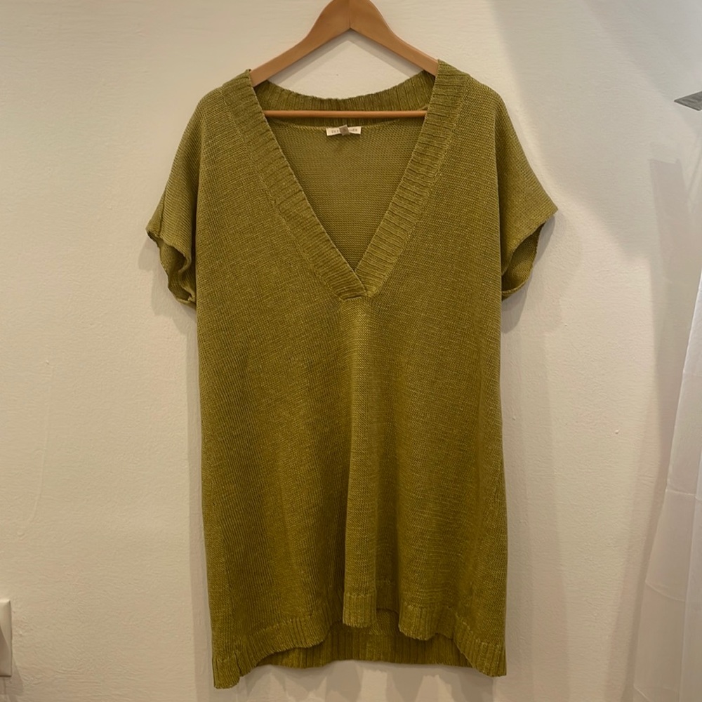 Eileen Fisher Italian yarn hemp v neck sweater dress tunic size L